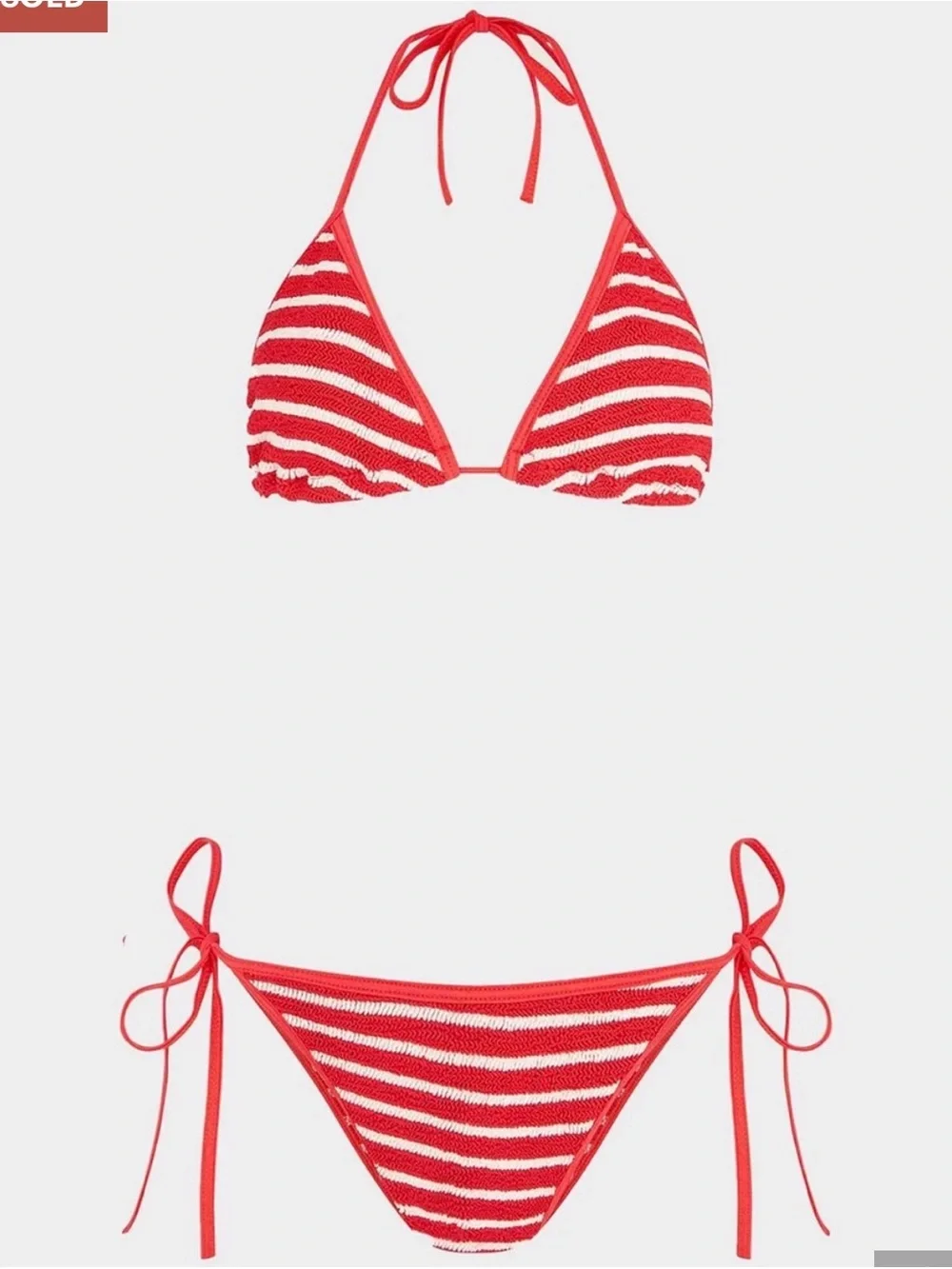 Hunza G Red & White Striped Tie-Side Triangle Bikini